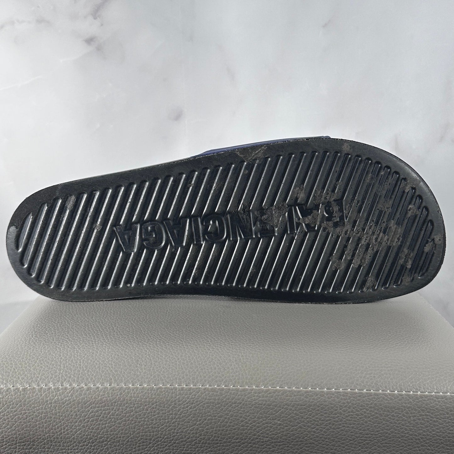 Balenciaga Blue/Black Text Logo Pool Slides