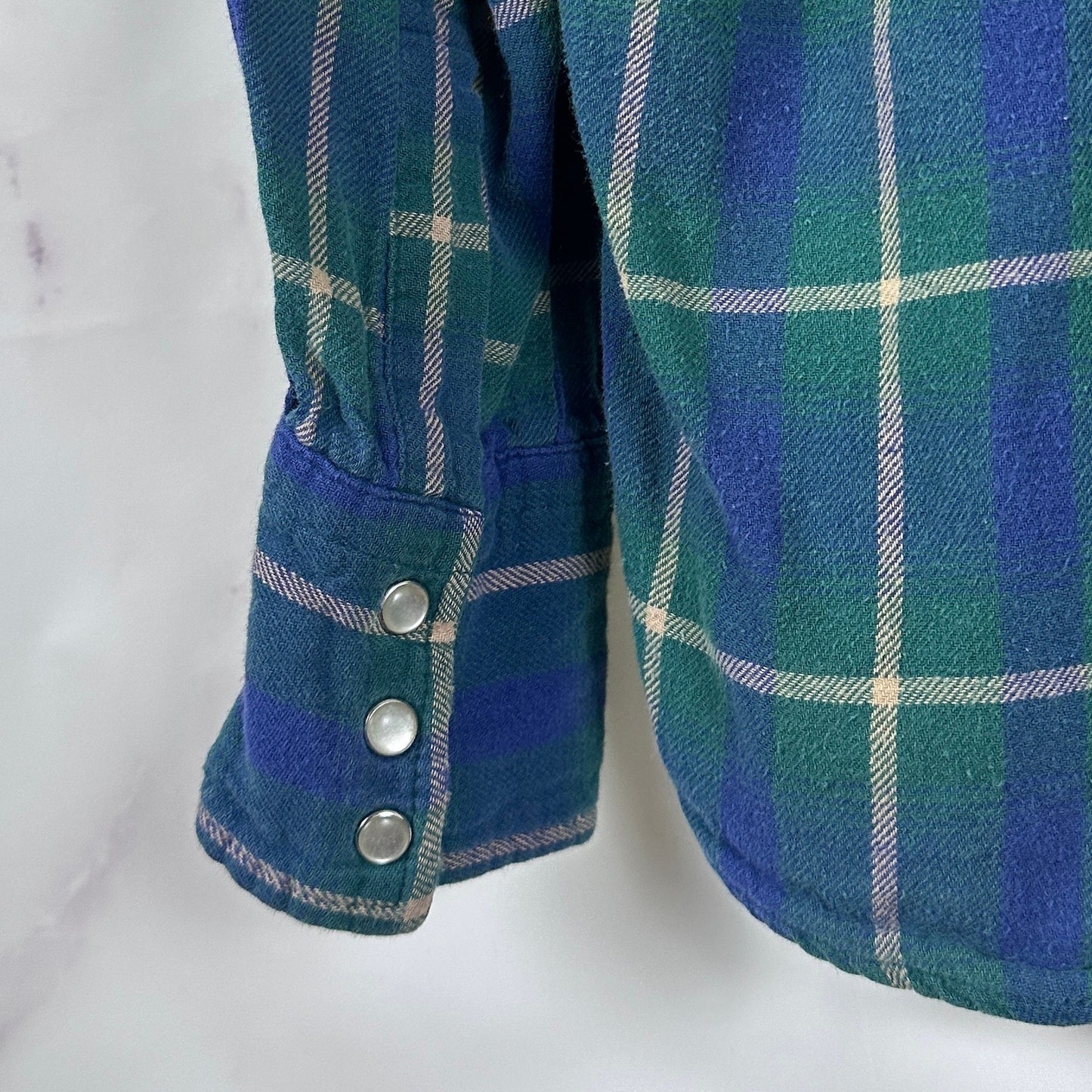 Vintage Blue/Green Plaid Western Flannel Shirt