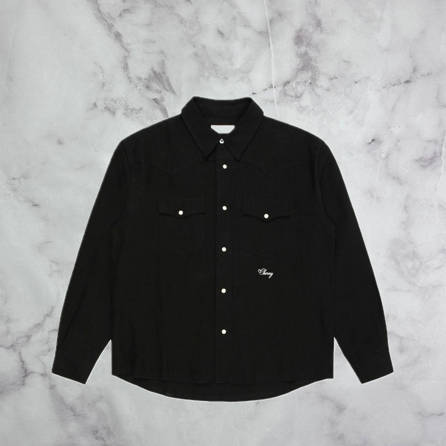 Cherry LA Washed Black Linen Western Shirt