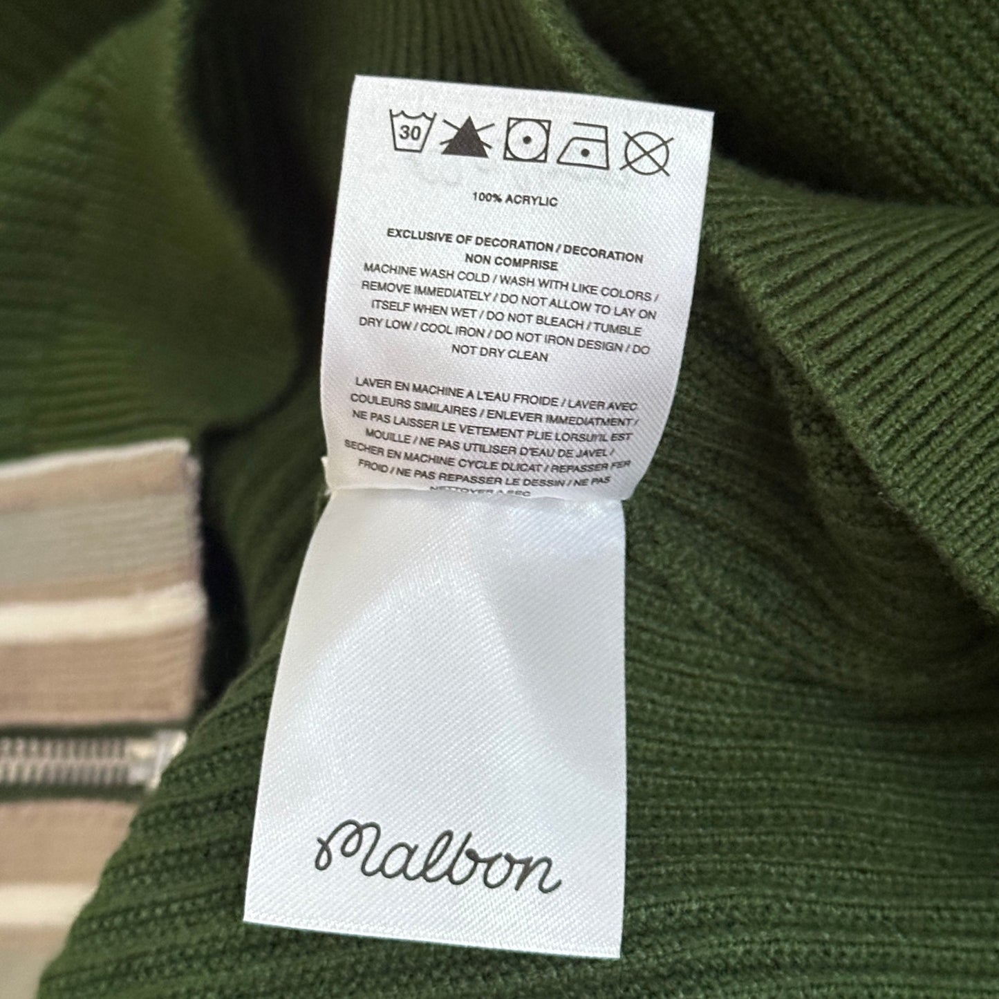Malbon Golf Pine Green Core Zip-Up Sweater
