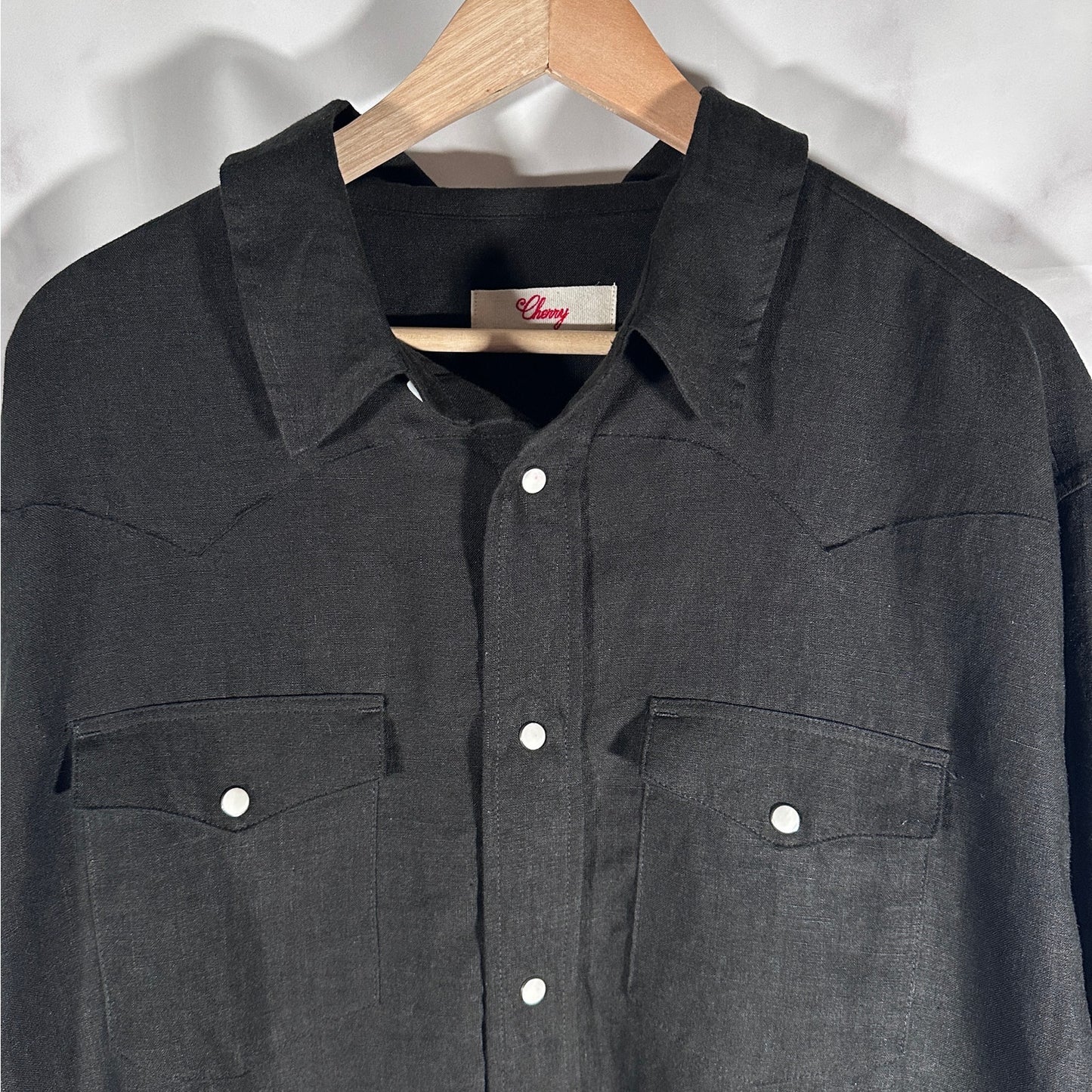 Cherry LA Washed Black Linen Western Shirt