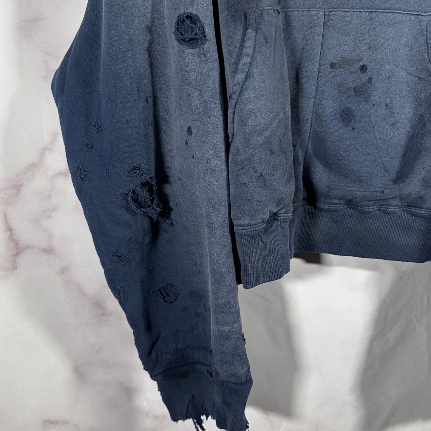 READYMADE Navy Double Face Distressed Hoodie