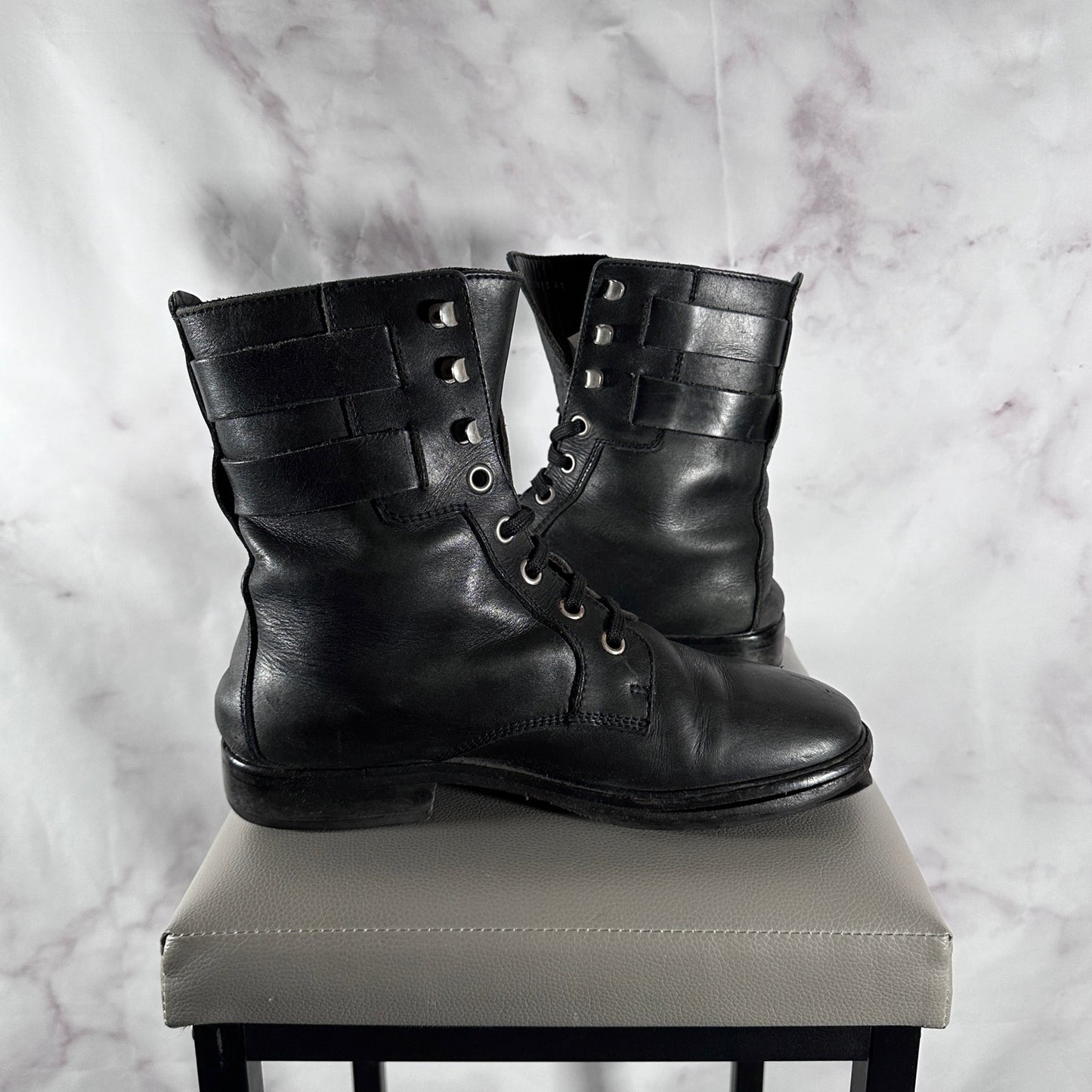Raf Simons A/W06 Black Leather Belted Combat Boots