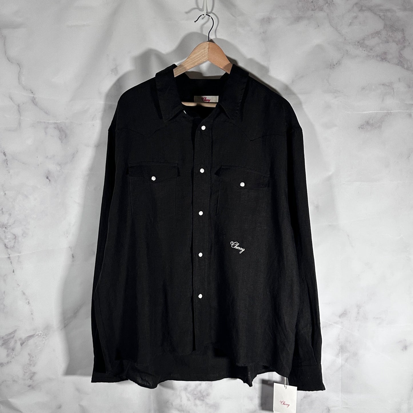 Cherry LA Washed Black Linen Western Shirt