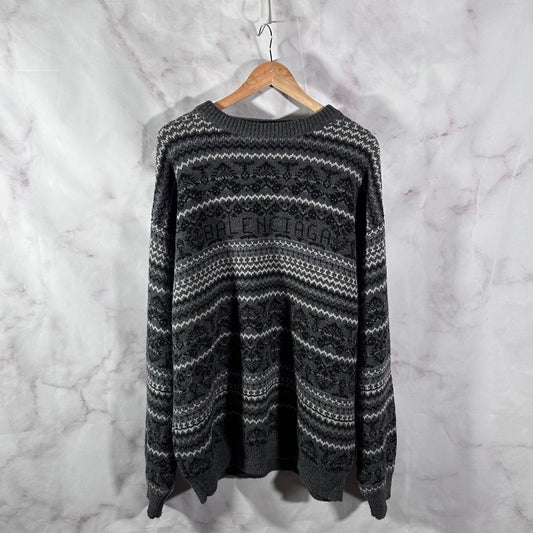 Balenciaga Grey Fair Isle Wool Sweater