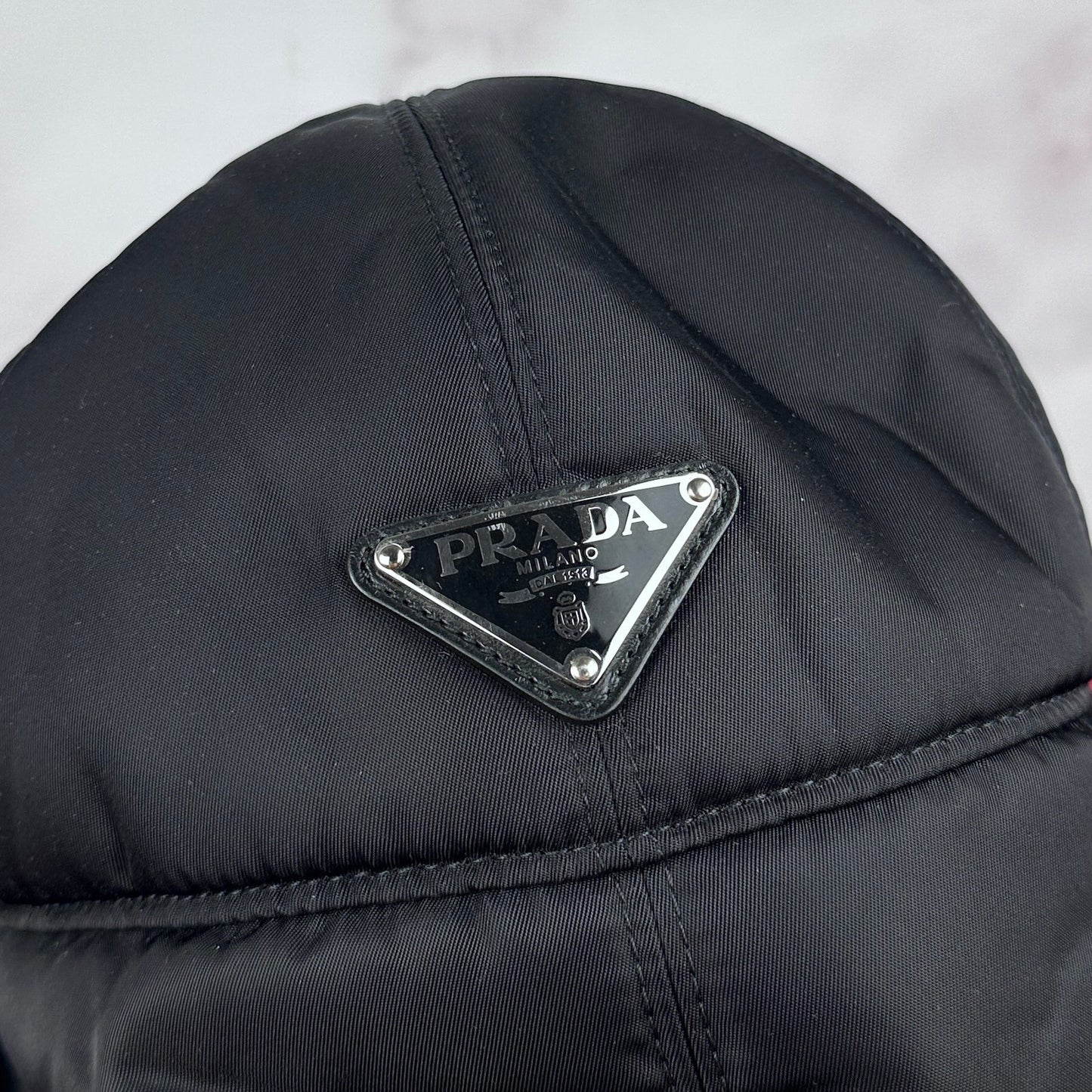Prada F/W19 Runway Re-Nylon Mohair Black/Red Trapper Hat