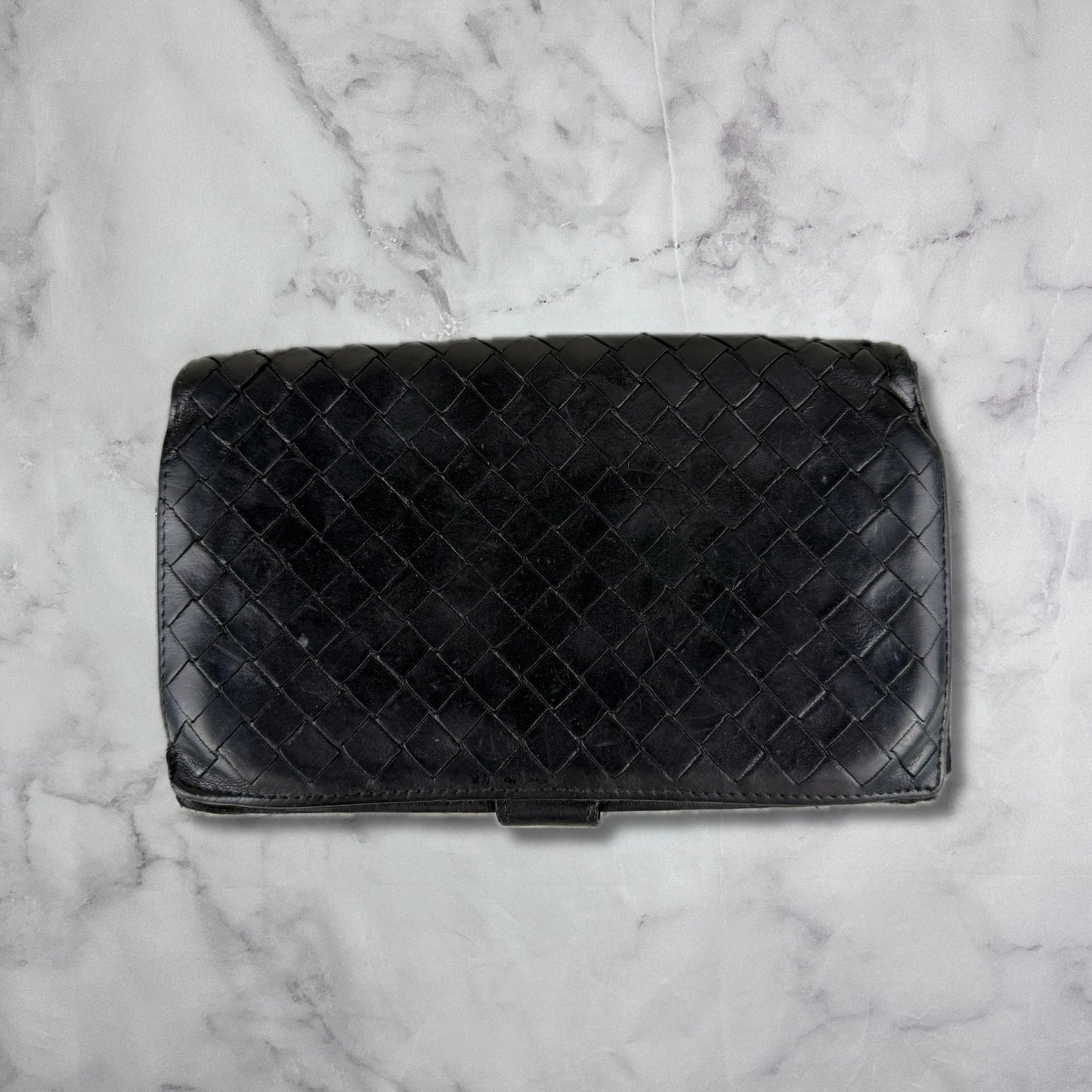 Bottega Veneta Intrecciato Leather Black Woven Long Bifold Wallet