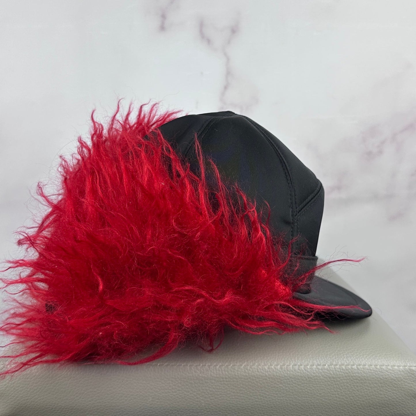 Prada F/W19 Runway Re-Nylon Mohair Black/Red Trapper Hat