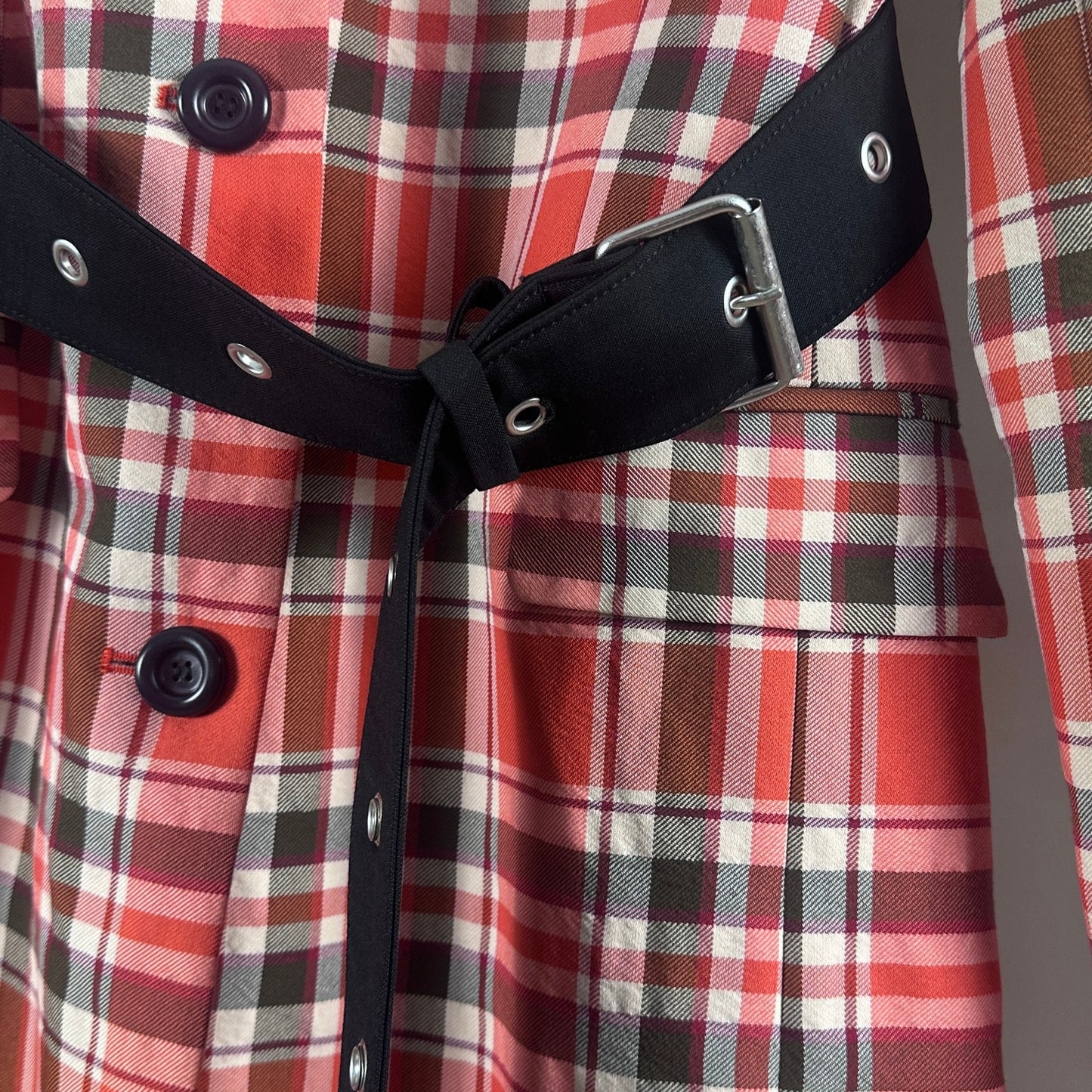 Acne Studios Red Belted Checked Coat