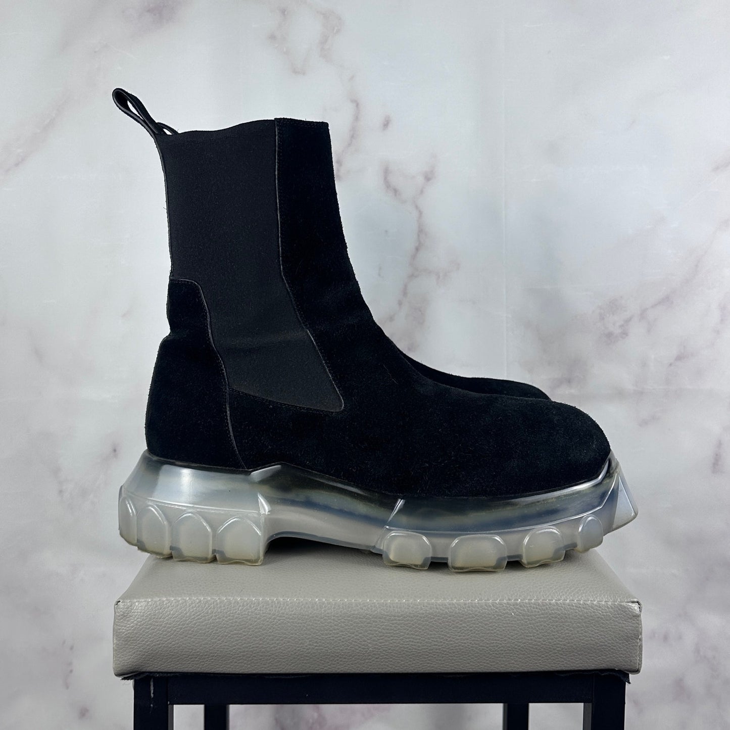 Rick Owens Black Suede Bozo Beatle Tractor Boot