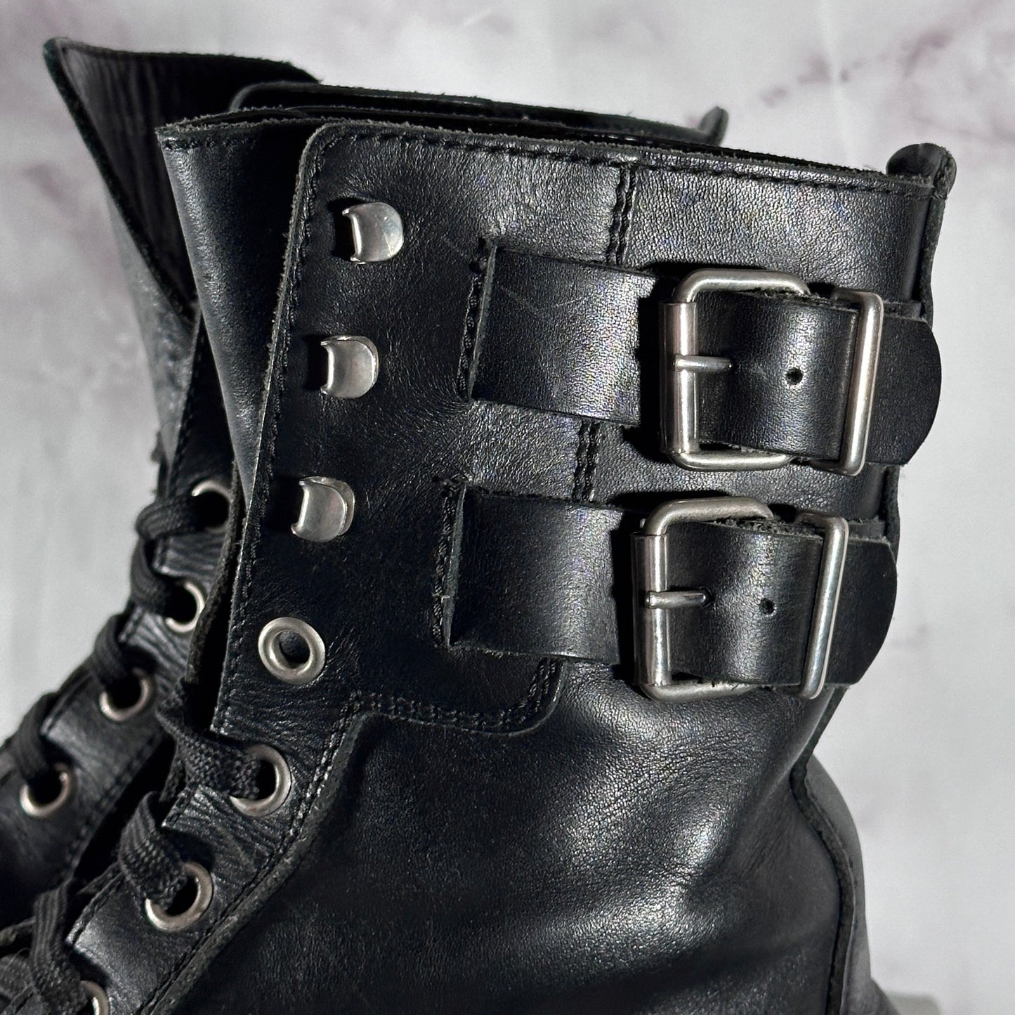 Raf Simons A/W06 Black Leather Belted Combat Boots