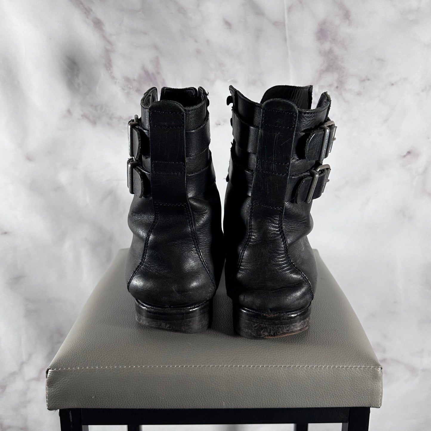 Raf Simons A/W06 Black Leather Belted Combat Boots