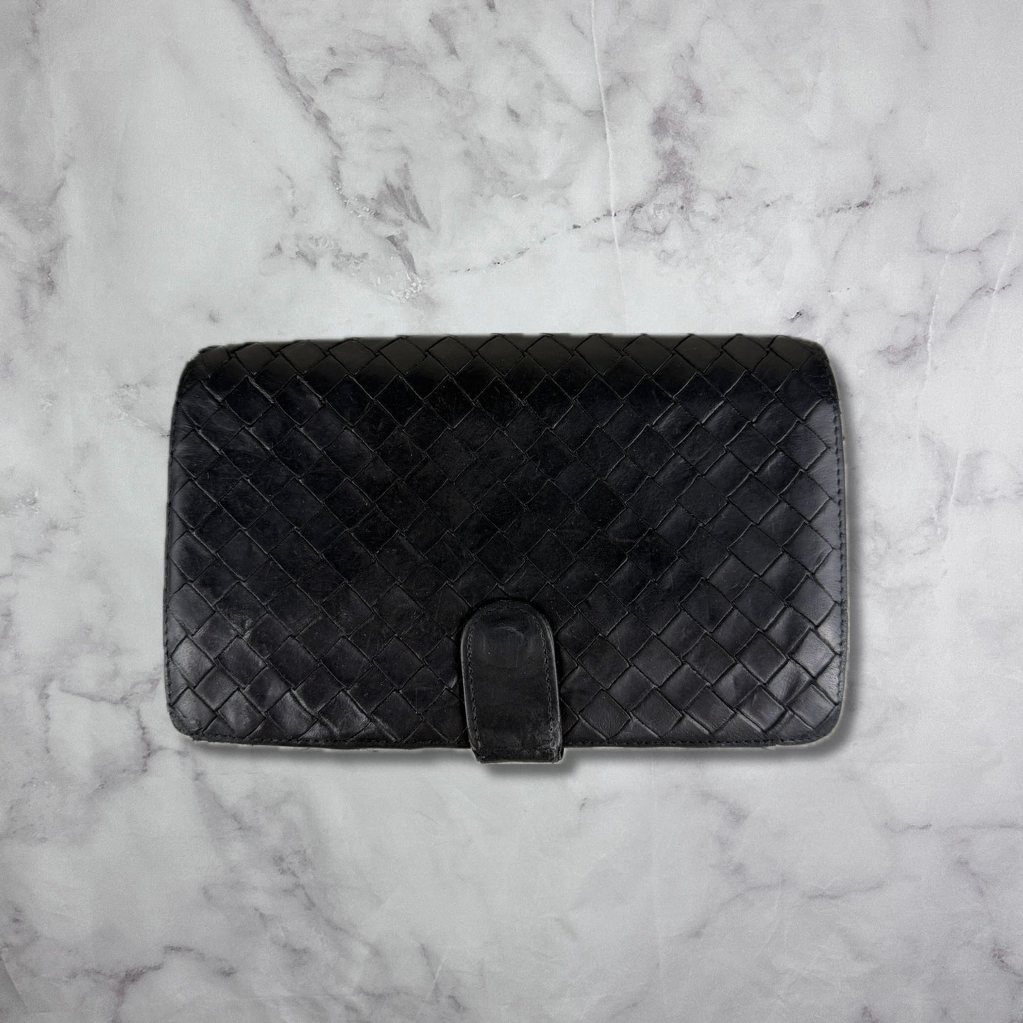 Bottega Veneta Intrecciato Leather Black Woven Long Bifold Wallet
