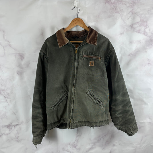 Vintage Carhartt Detroit Jacket J97 MOS Green Distressed Blanket Lined