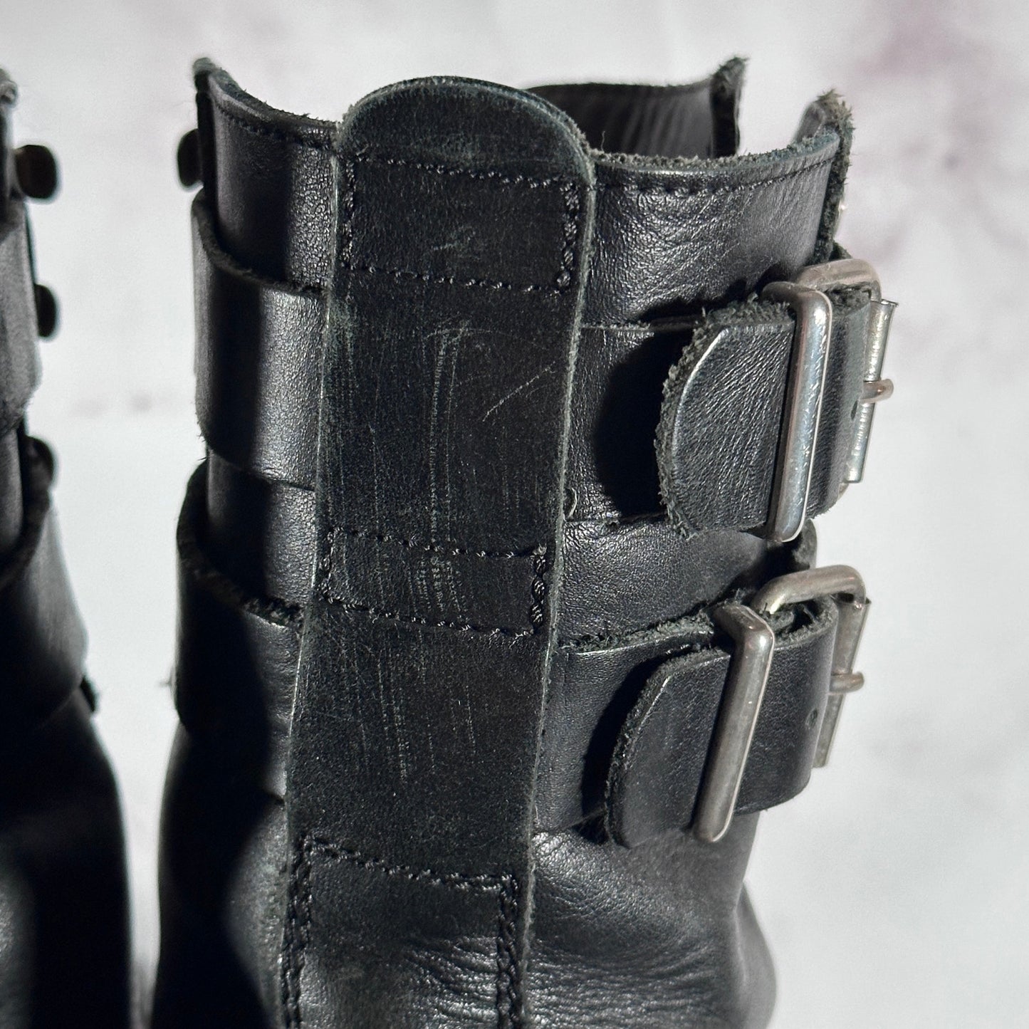 Raf Simons A/W06 Black Leather Belted Combat Boots