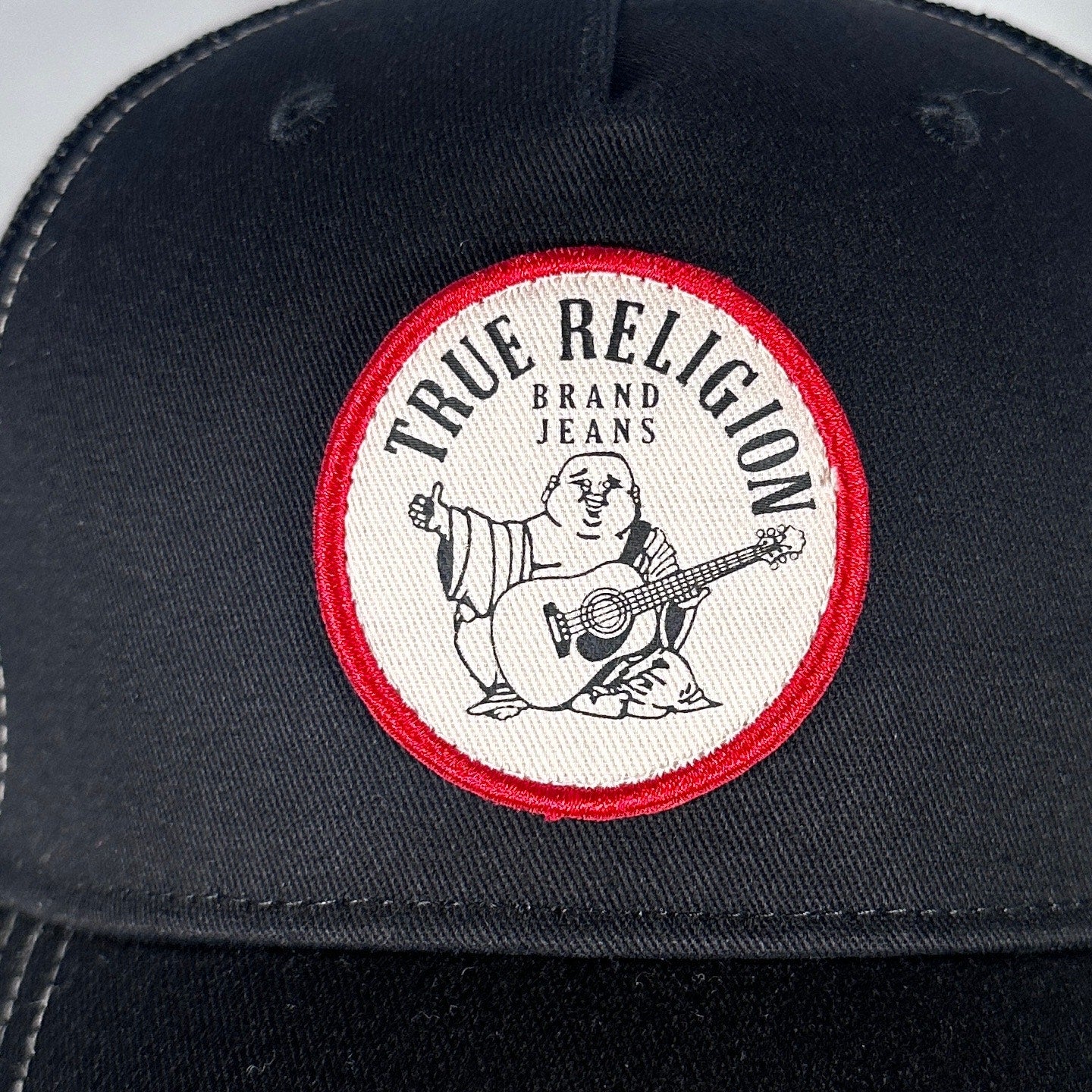 True Religion Black Embroidered Trucker Hat