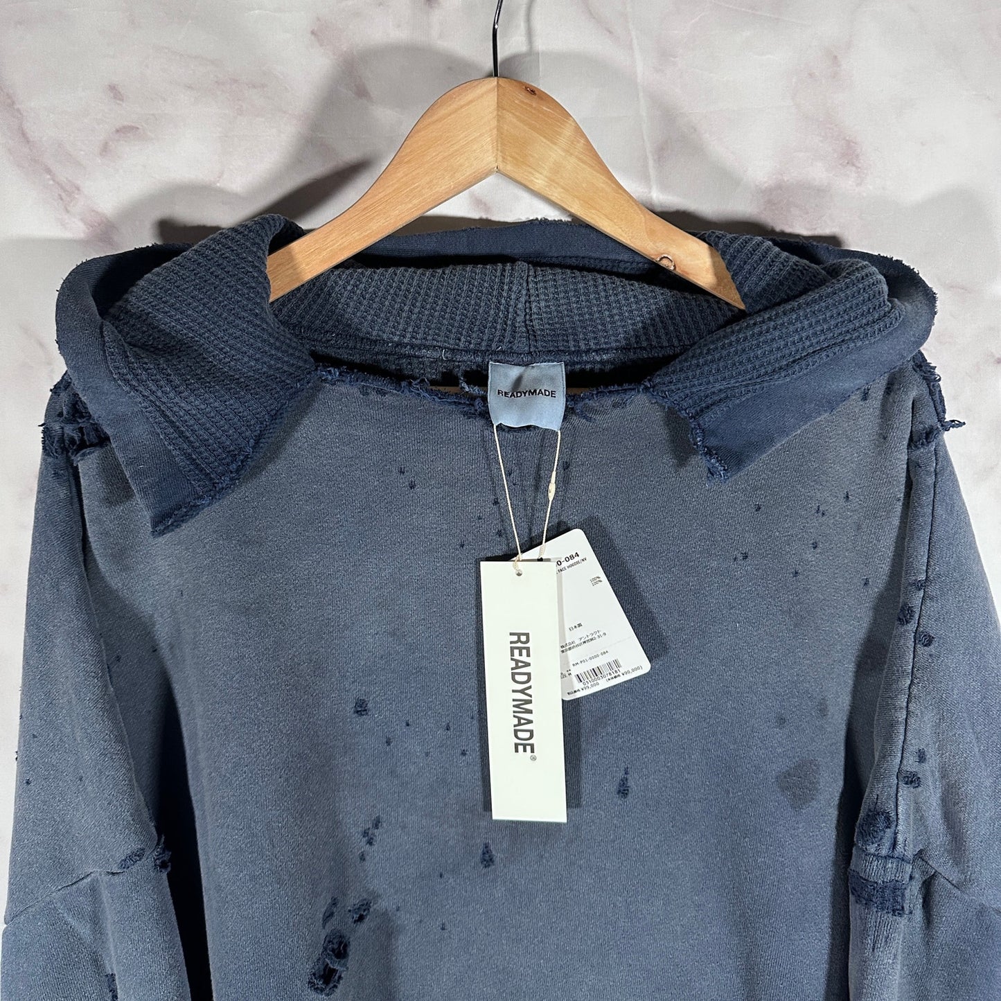 READYMADE Navy Double Face Distressed Hoodie