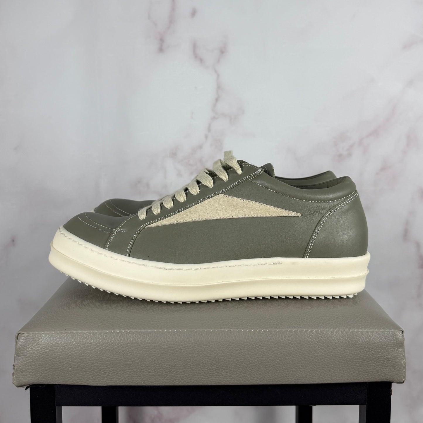 Rick Owens Leather Vintage Sneaks Celadon/Milk