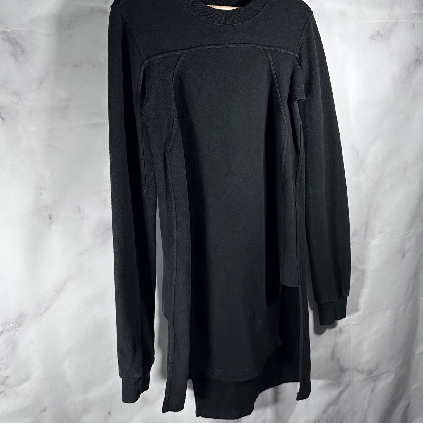 Rick Owens DRKSHDW Black Long Asymmetrical Crewneck