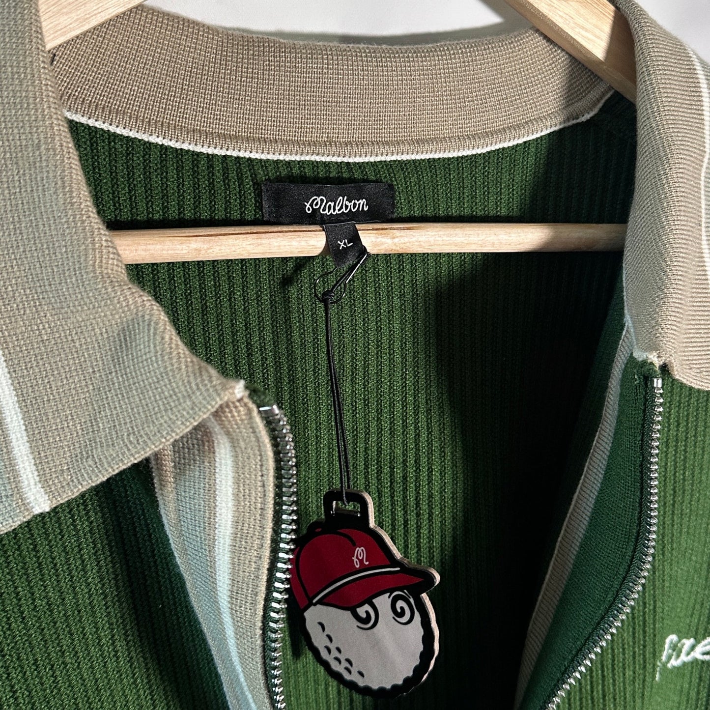 Malbon Golf Pine Green Core Zip-Up Sweater