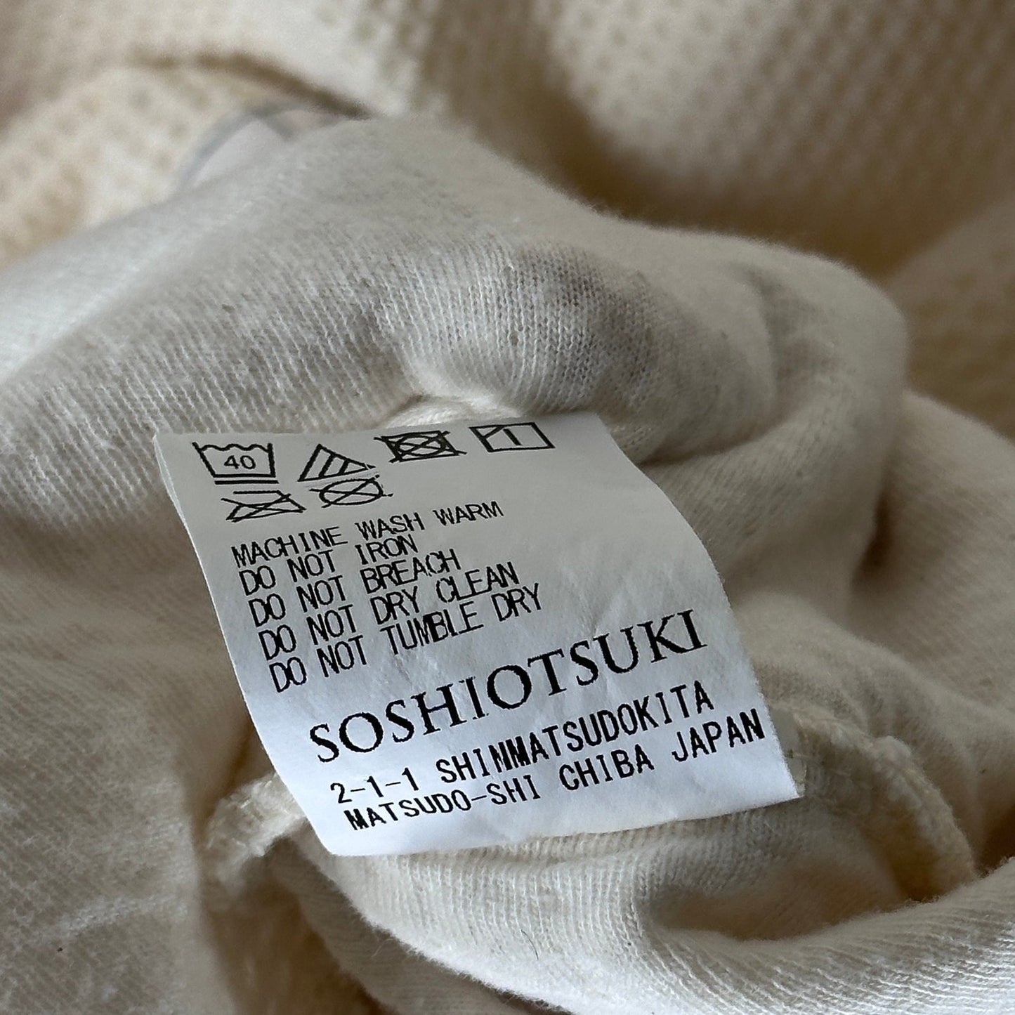 Soshiotsuki Asymmetrical Cream Waffle Thermal Longsleeve Shirt