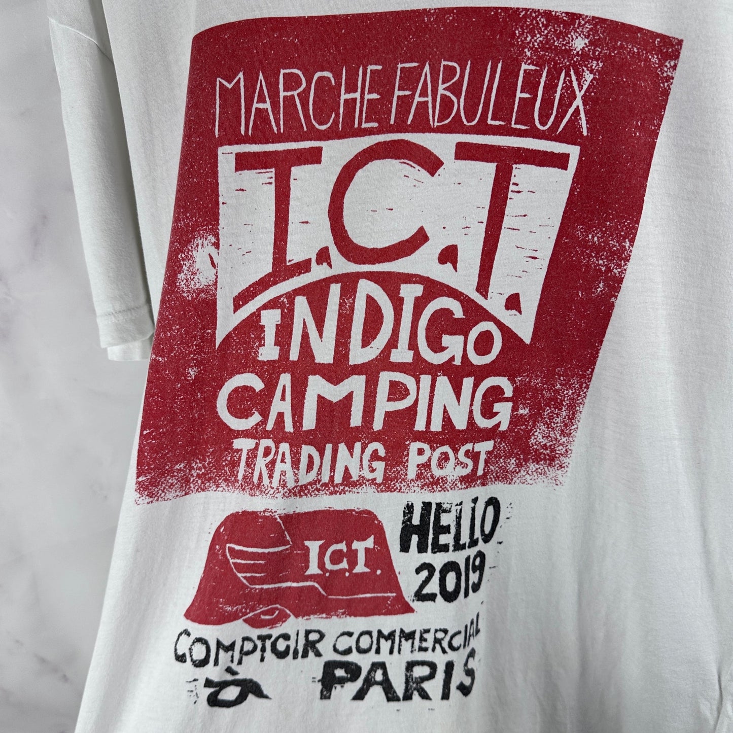 Visvim Indigo Camping Trading Post White Print Jumbo Tee
