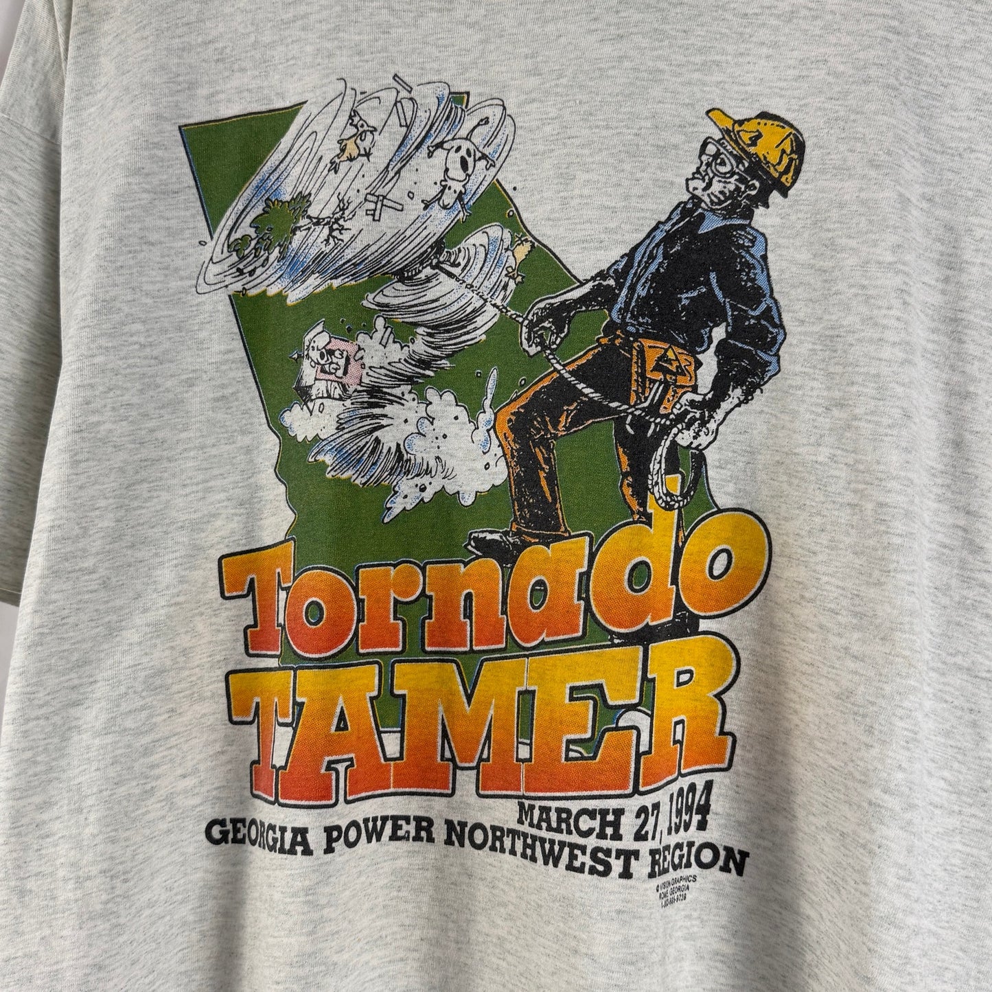 Vintage 1994 Shirt Georgia Power Tornado Tamer Grey Tee
