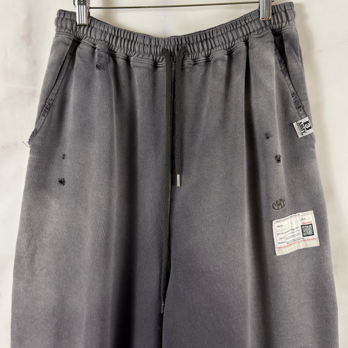 Miharayasuhiro Wide Distressed Faded Grey Sweatpants