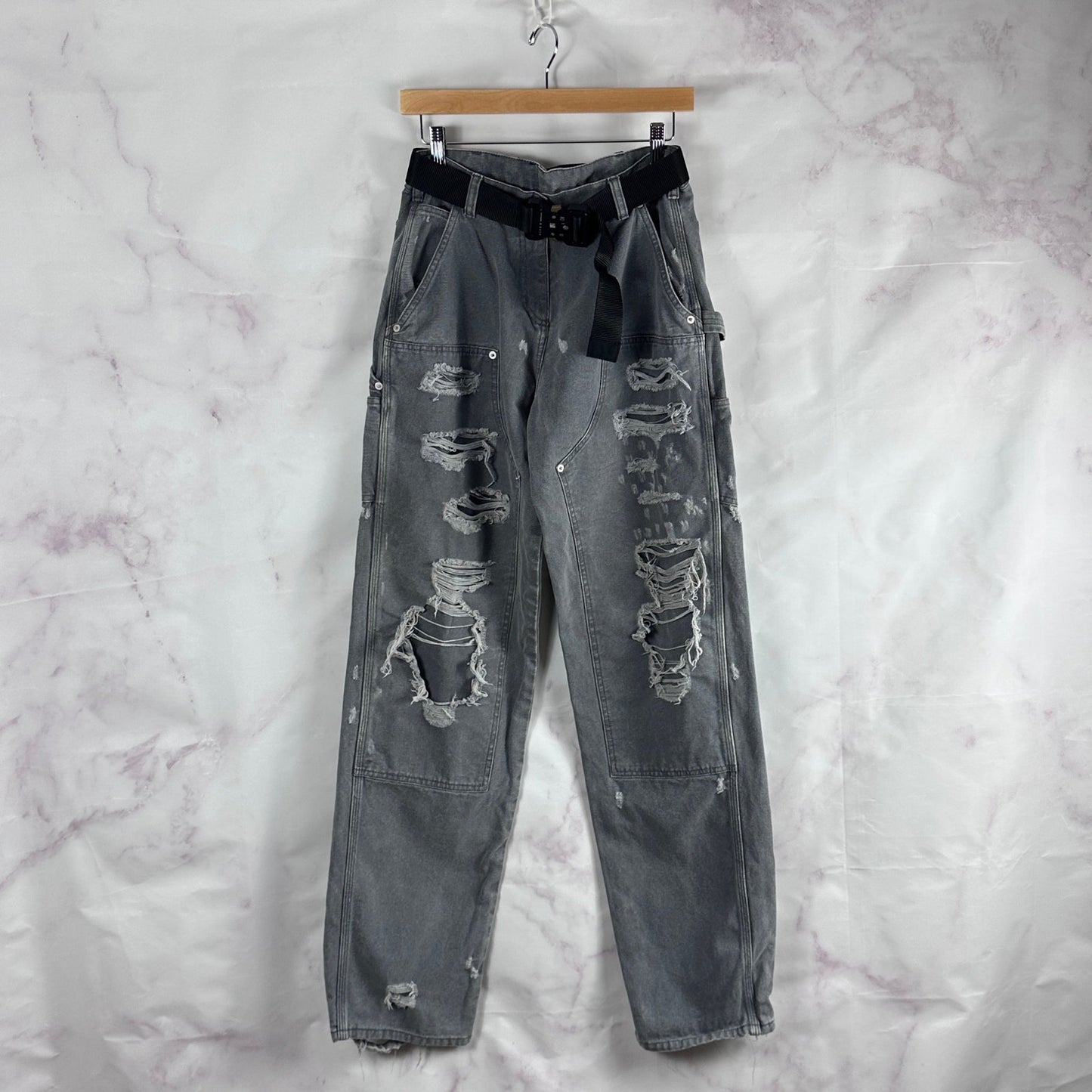 Alyx Distressed Grey Double Knee Slacker Carpenter Pants & Belt