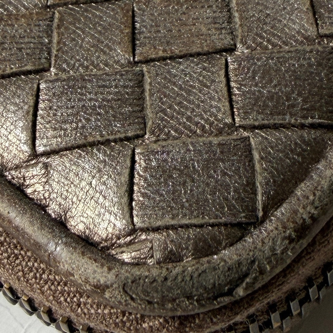 Bottega Veneta Intrecciato Woven Metallic Leather Zipper Wallet