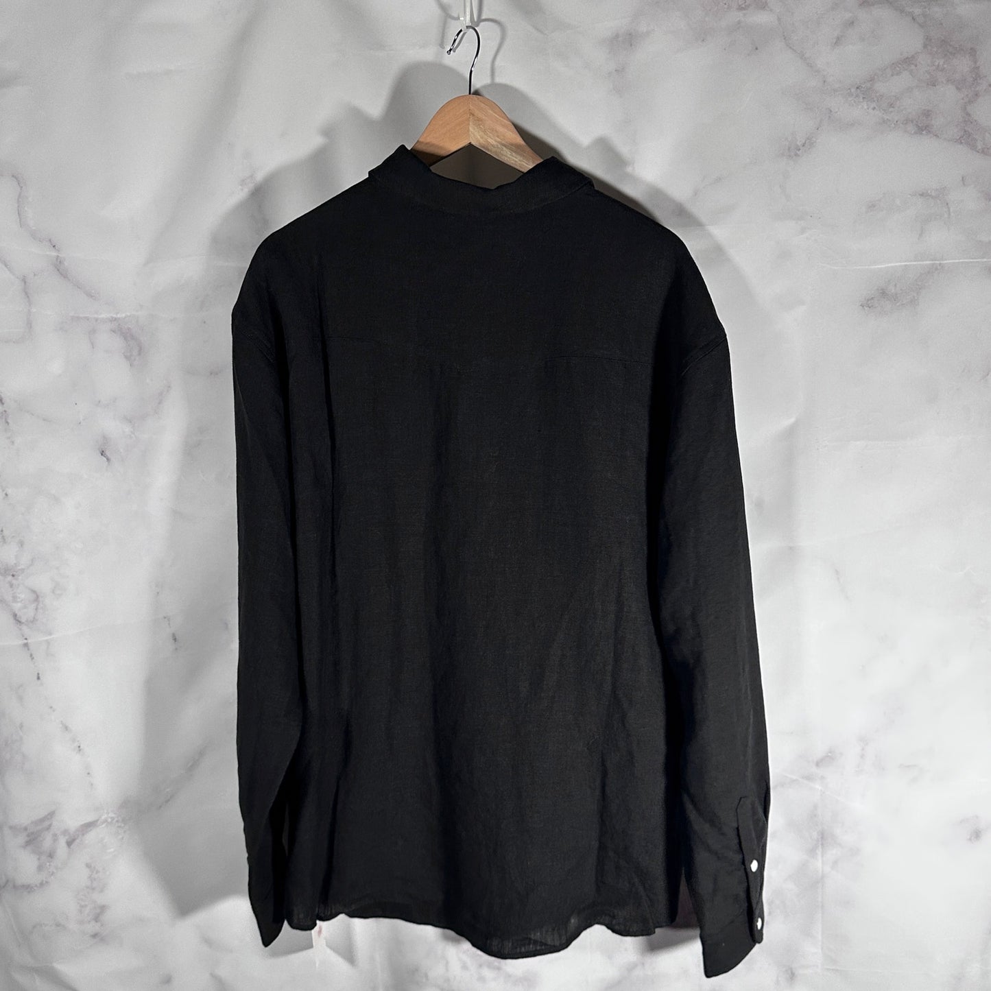 Cherry LA Washed Black Linen Western Shirt
