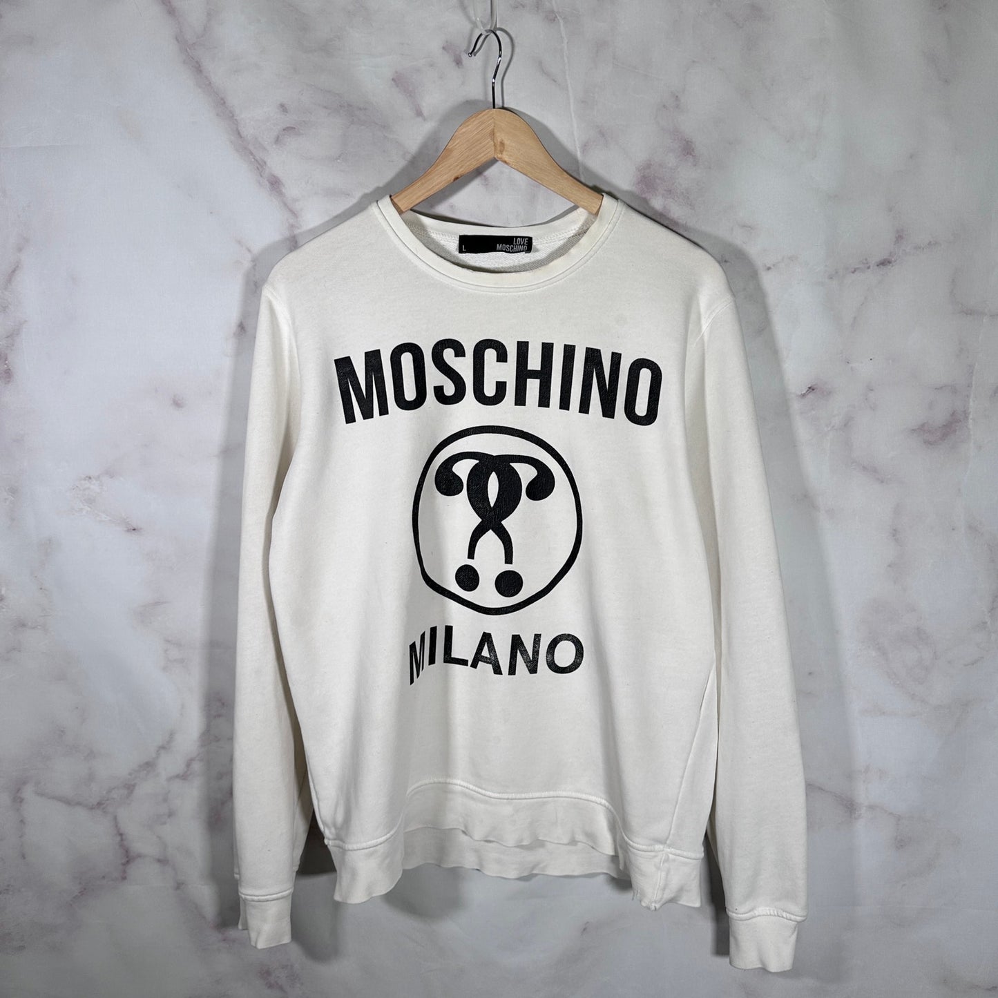 Moschino Milano Cream Logo Crewneck Sweatshirt
