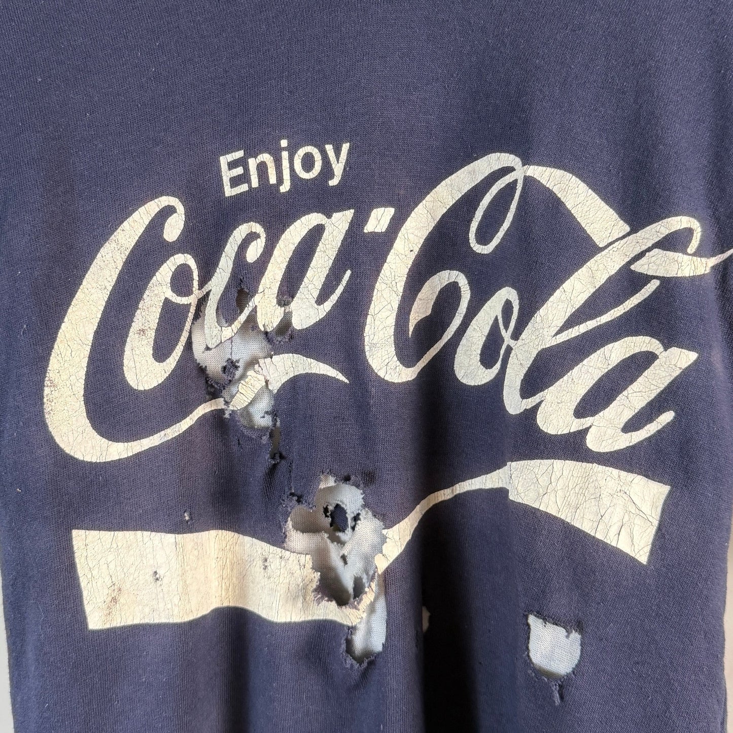 Vintage 80s Coca-Cola Double Face Navy Jersey Shirt