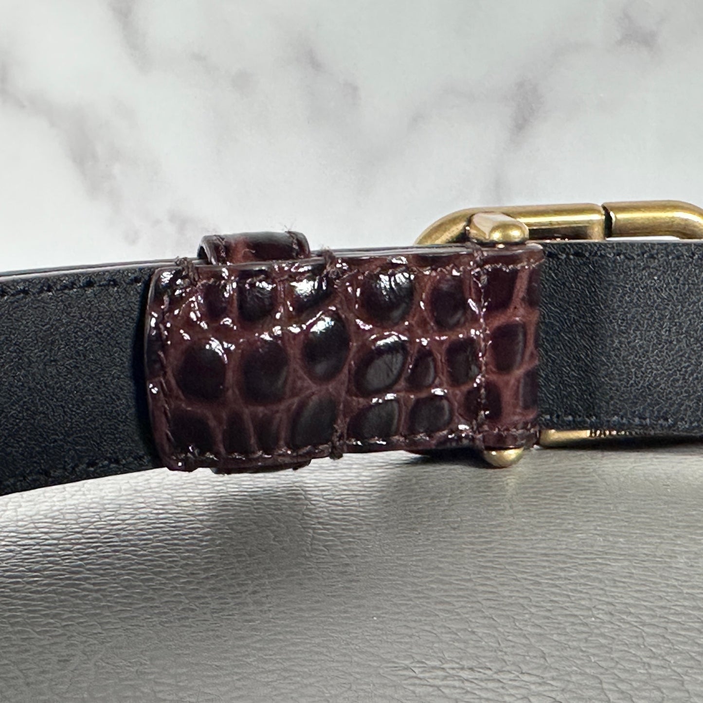 Balenciaga BB Shiny Croc Embossed Leather Belt