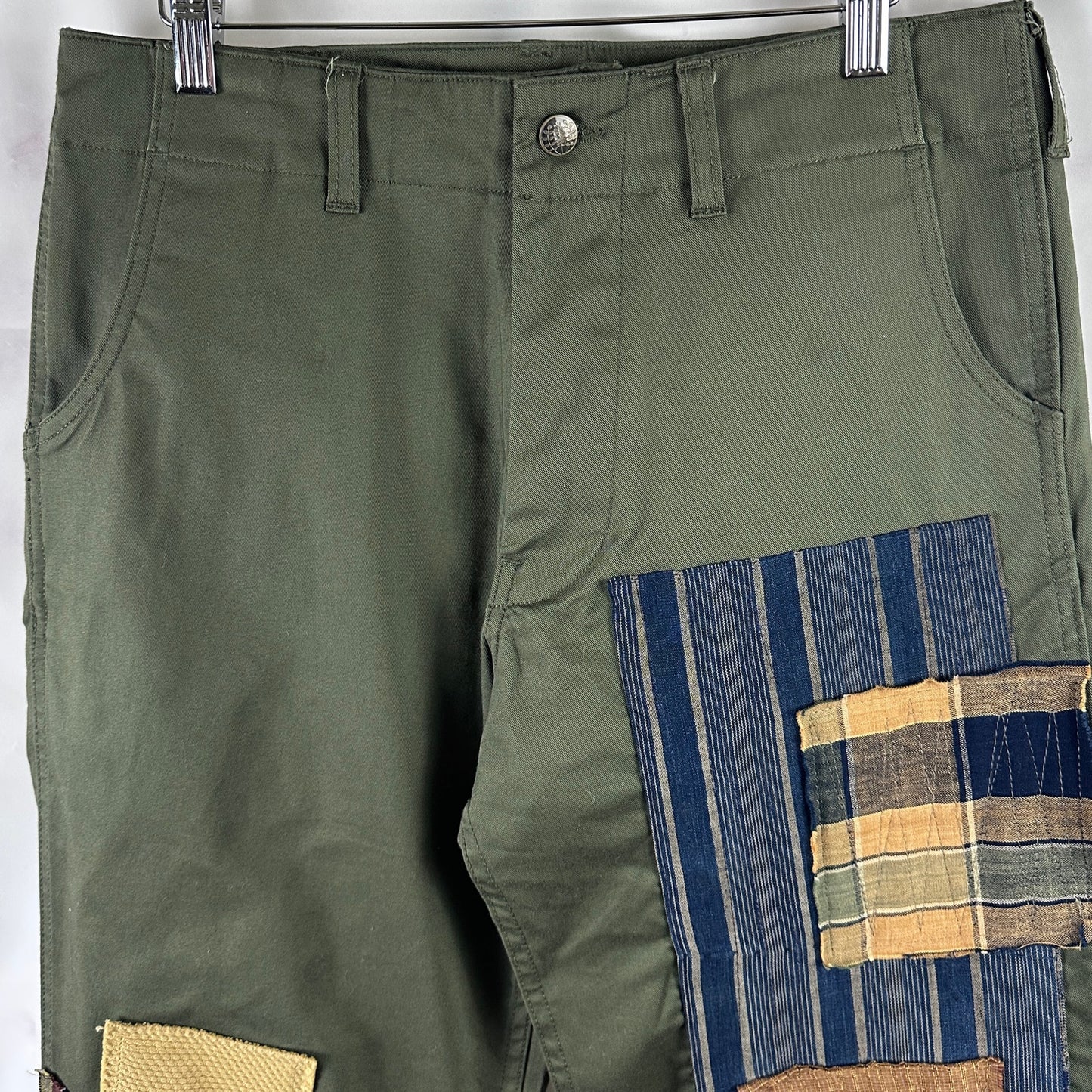 Kiriko Made Green Officer Patchwork Chino Pants