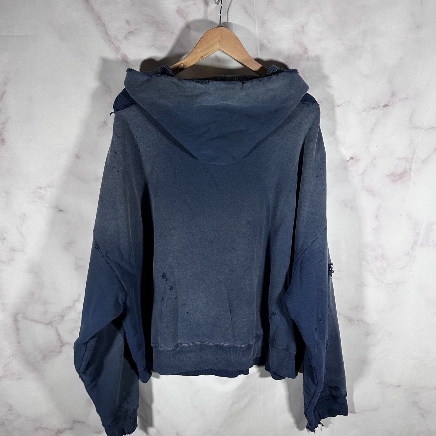 READYMADE Navy Double Face Distressed Hoodie