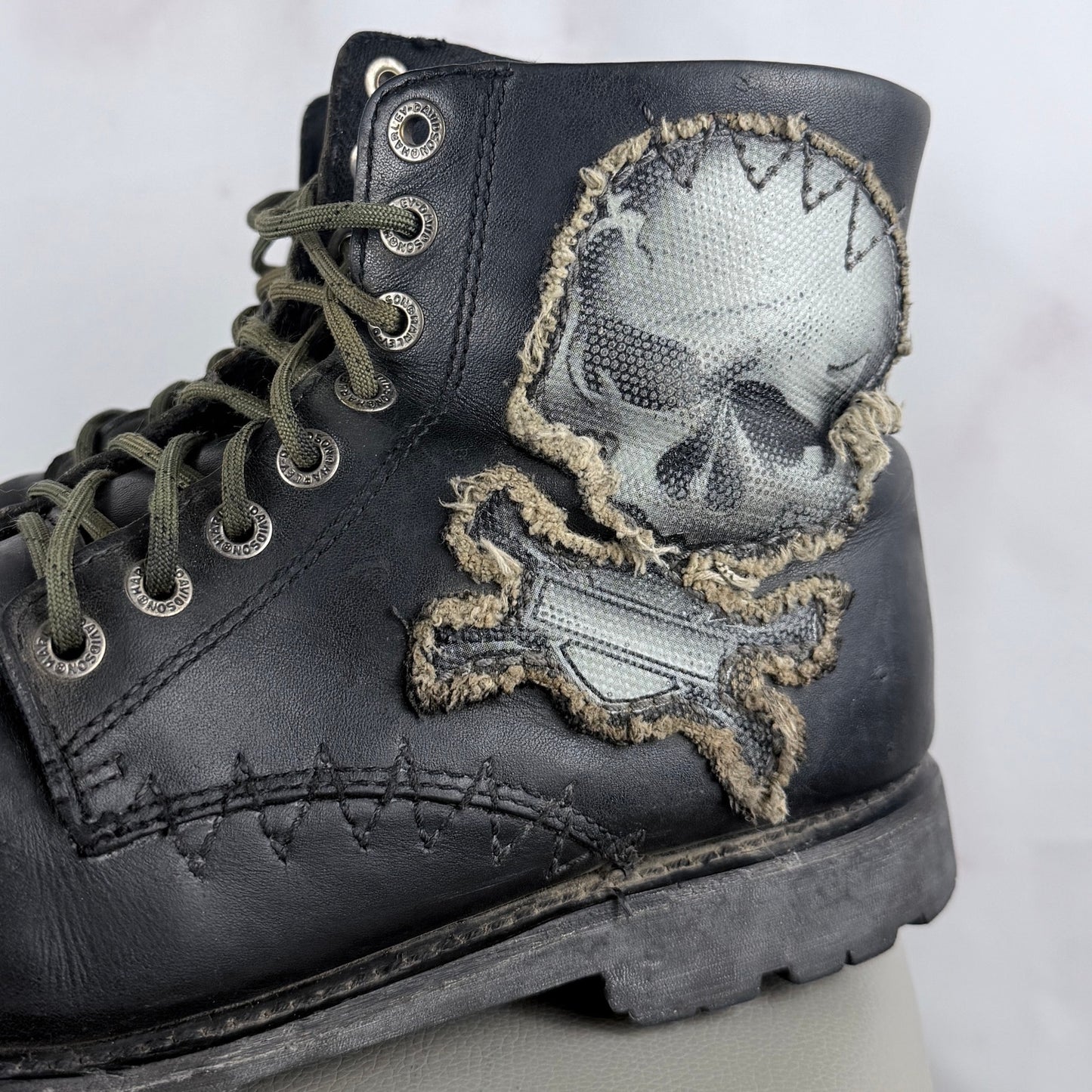 Harley-Davidson Black Leather Skull Patch Motorcycle Boots
