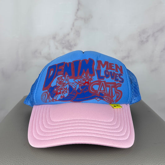 Kapital ‘Denim Men Loves Cats’ Pink/Blue Trucker Hat
