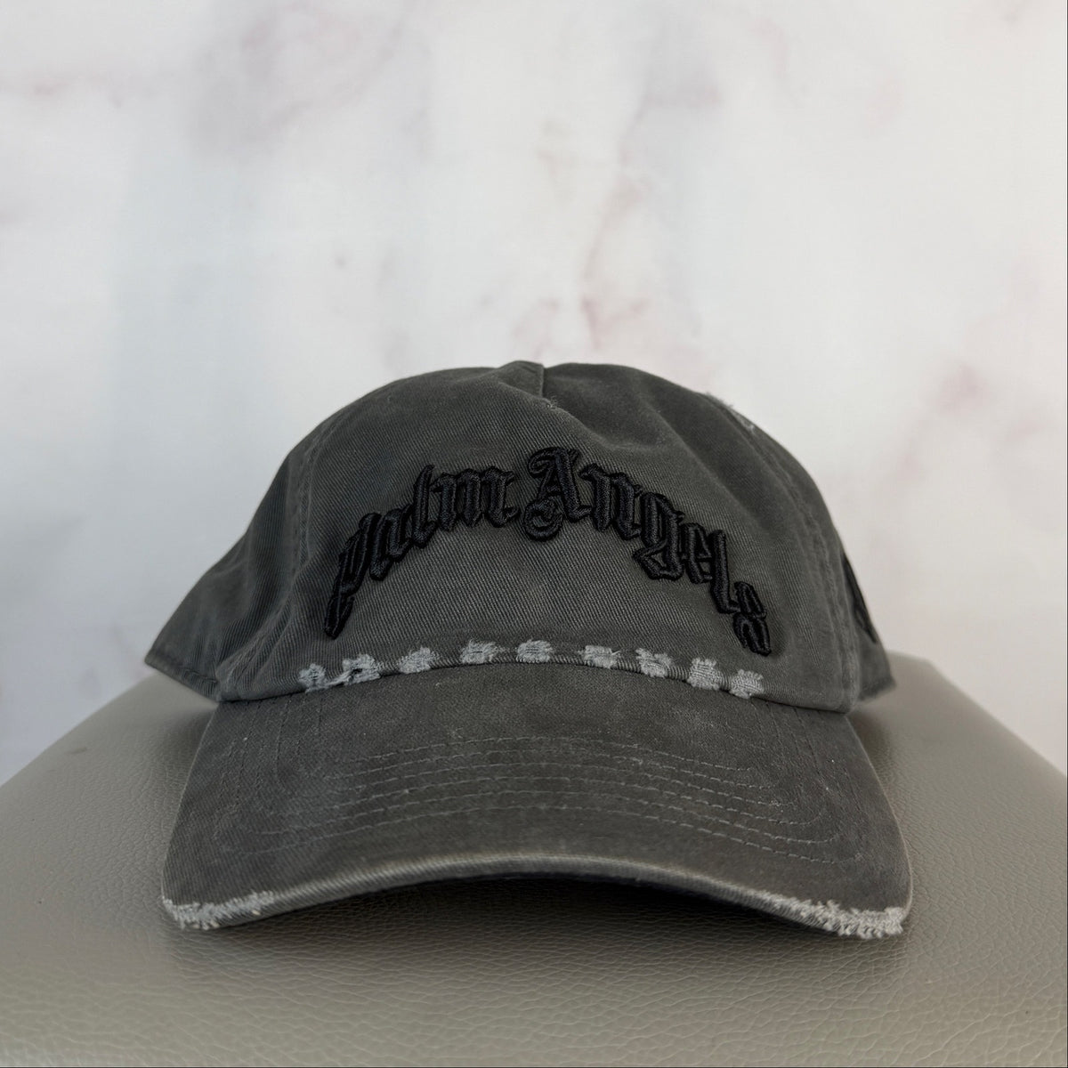 Palm Angels Grey Distressed Logo Hat