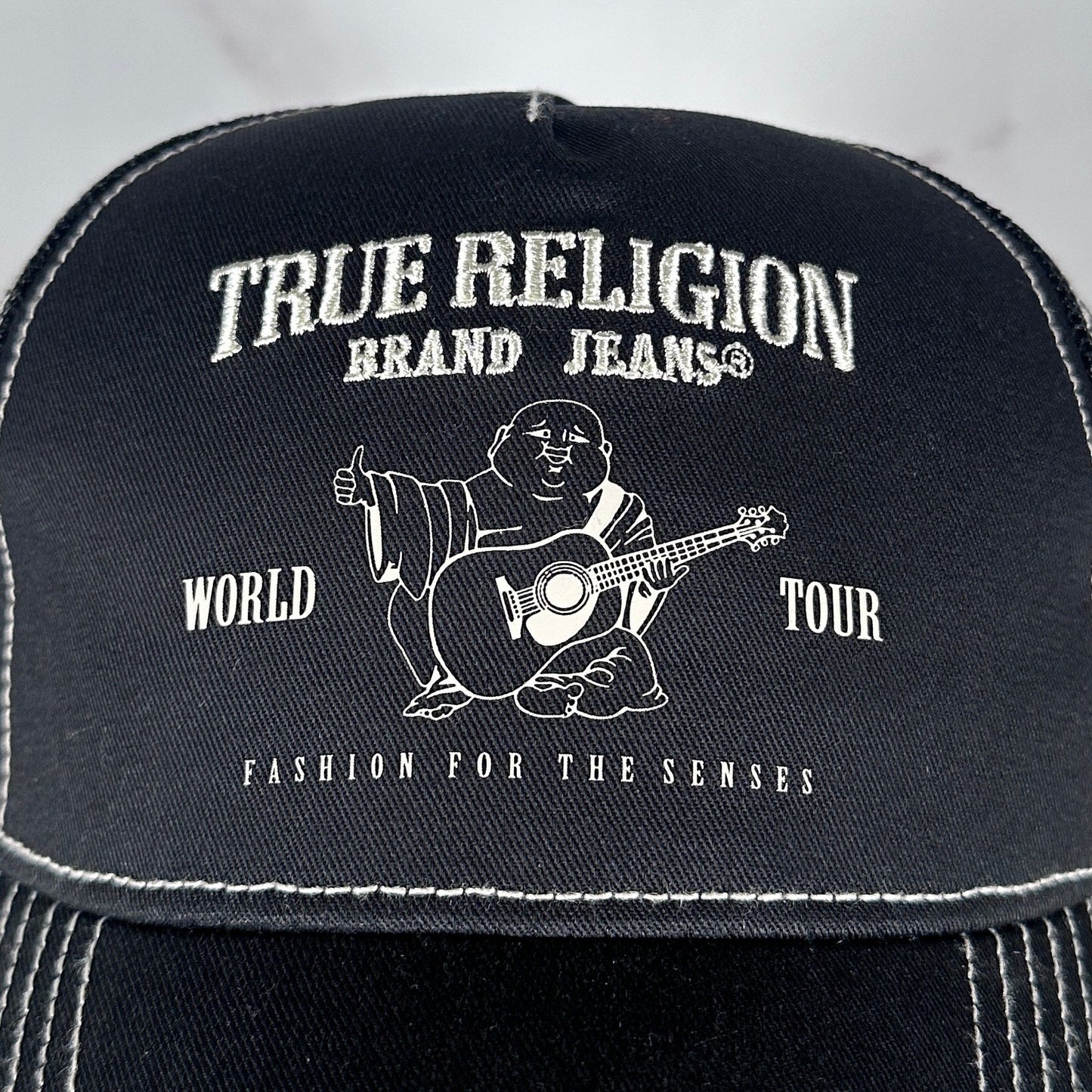 True Religion Black Embroidered Trucker Hat