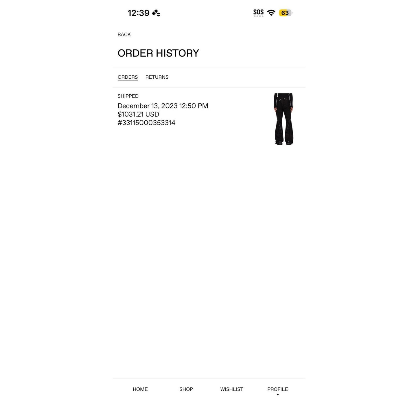 Rick Owens F/W23 Luxor Black Bolan Banana Pants