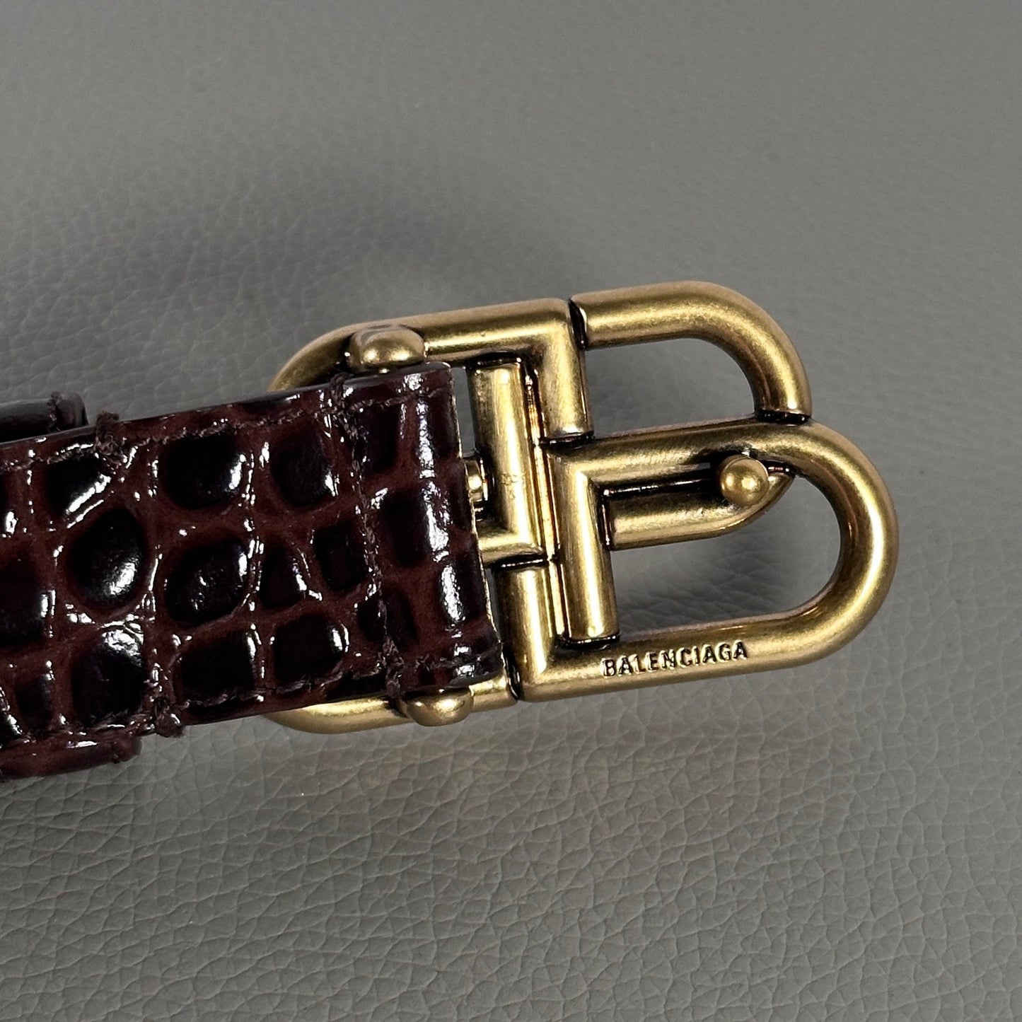 Balenciaga BB Shiny Croc Embossed Leather Belt