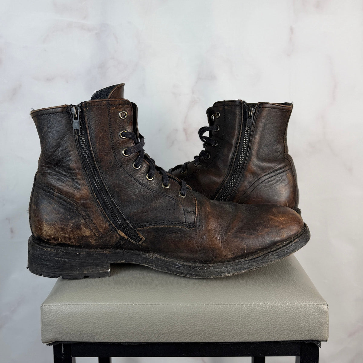 Frye Bowery Brown Leather Lace-Up Boot