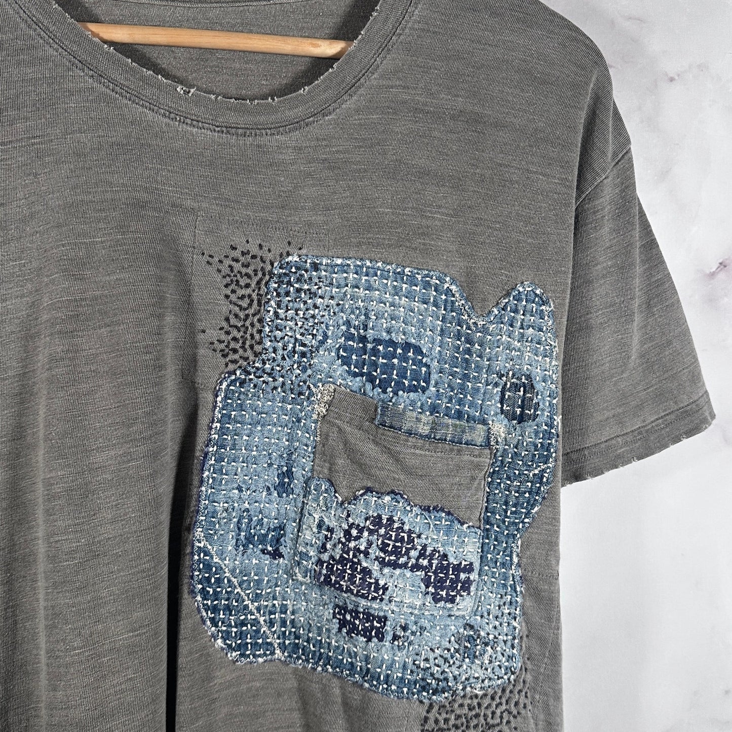 Kapital Sashiko & Boro Distressed Grey Tee