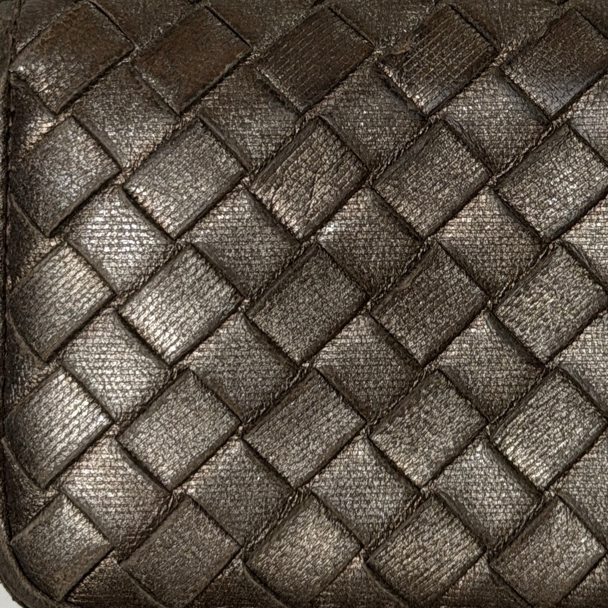 Bottega Veneta Intrecciato Woven Metallic Leather Zipper Wallet