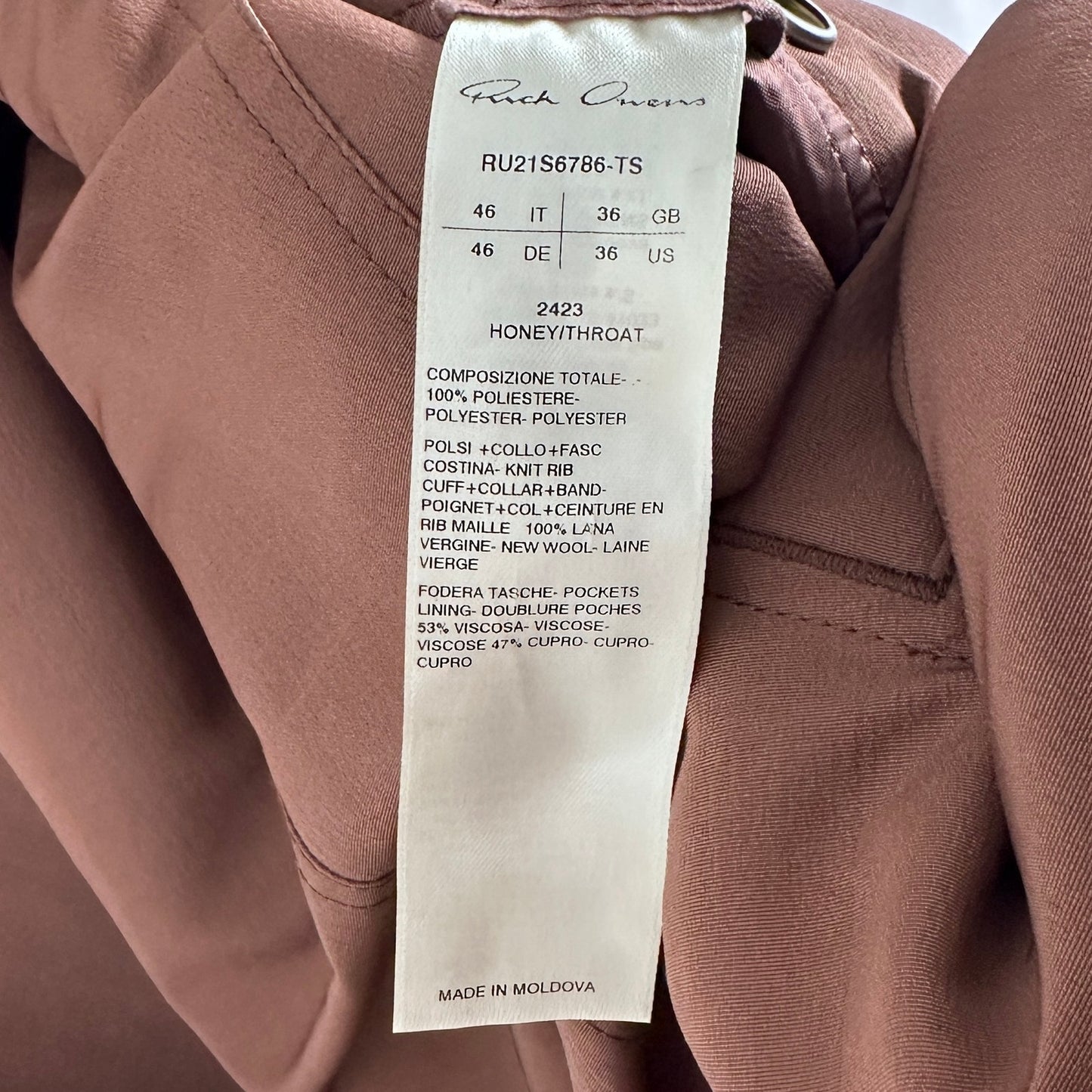 Rick Owens S/S21 Phlegethon Honey/Throat Flight Bomber Jacket