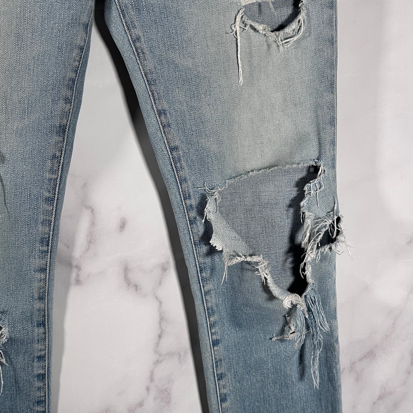 Saint Laurent Hedi Slimane D02 Skinny Light Wash Distressed Denim