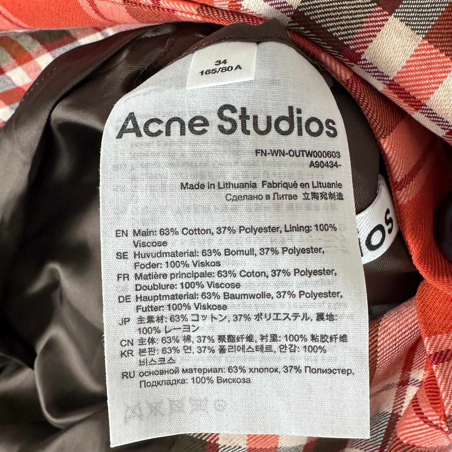 Acne Studios Red Belted Checked Coat