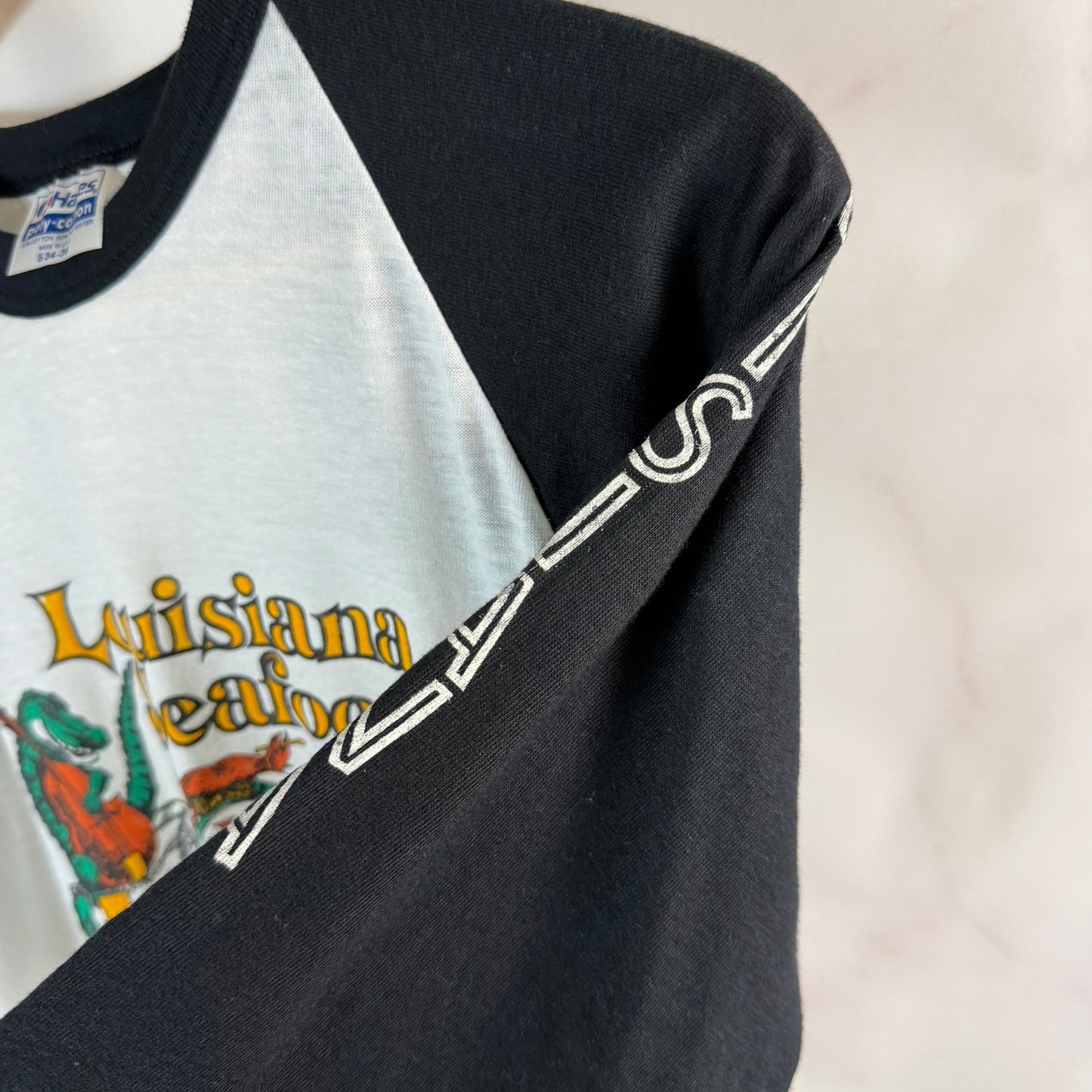 Vintage 80s Louisiana Seafood Baseball Shirt