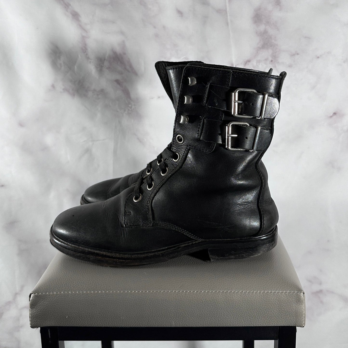 Raf Simons A/W06 Black Leather Belted Combat Boots